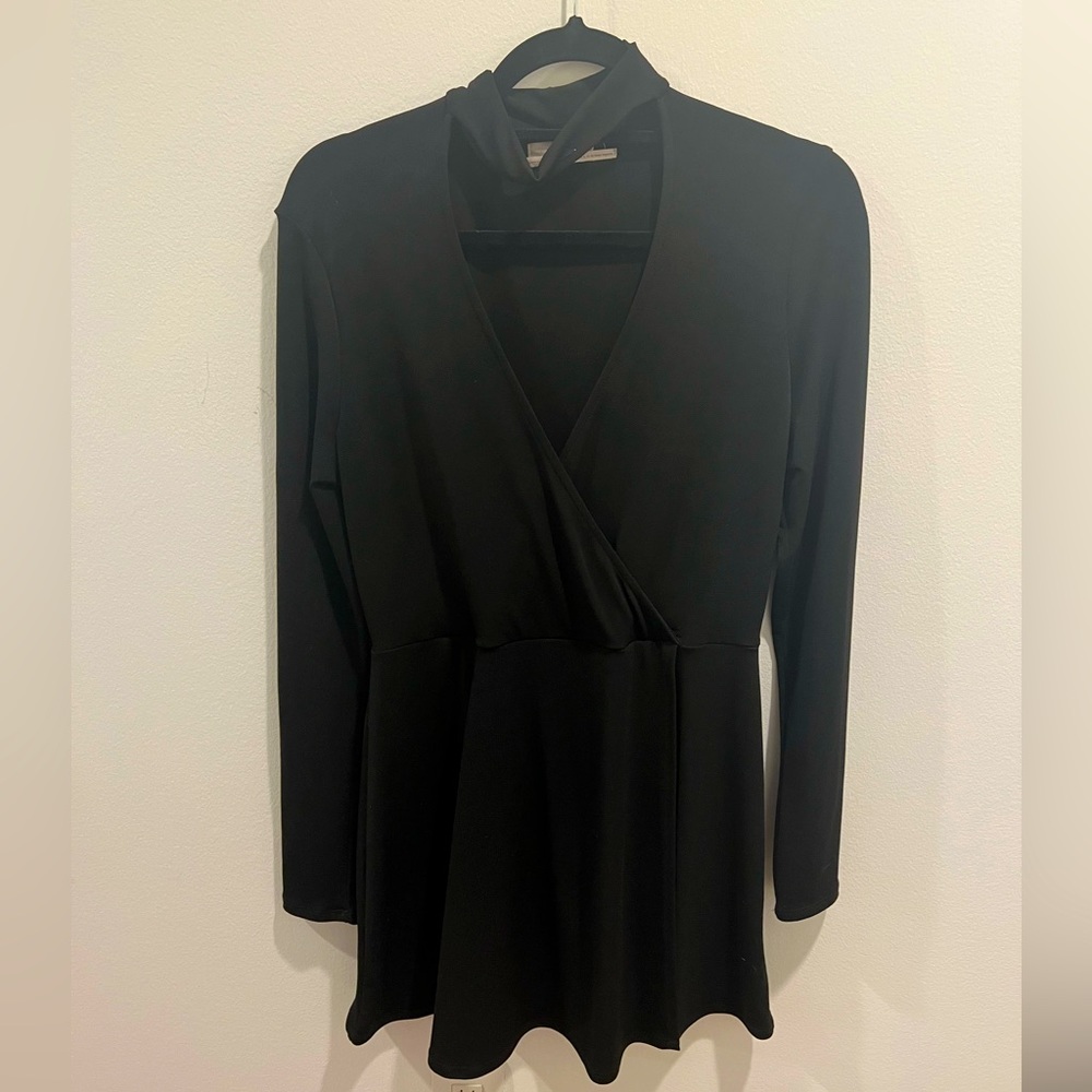 UO - Black Wrap Dress with Neck Choker Accent - size L